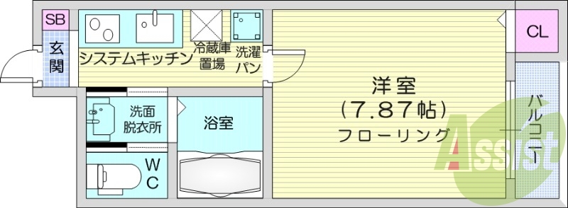 1K、フローリング浴室乾燥機、モニター付きインターホン