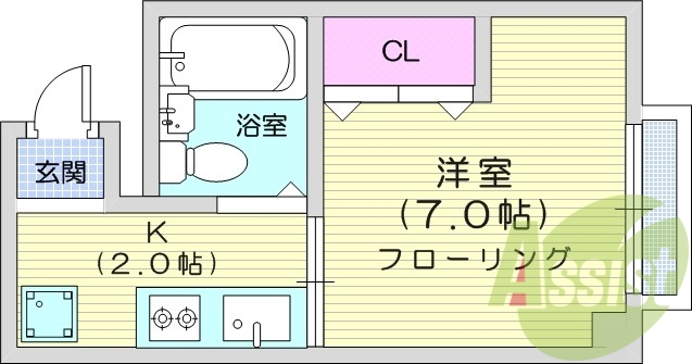1K、室内洗濯機置き場、角部屋、南東向き