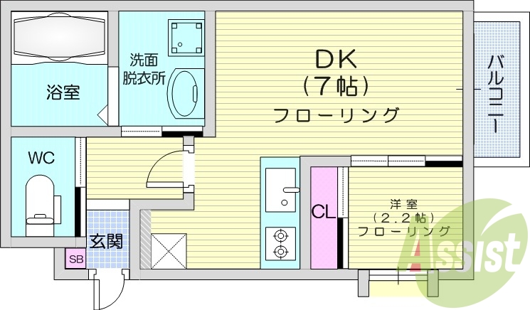 1DK、エアコン、ネット無料、追い焚き、浴室乾燥機