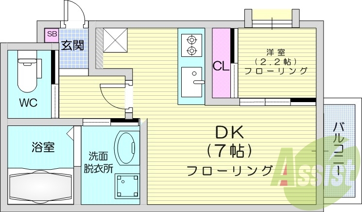 1DK、エアコン、ネット無料、追い焚き、浴室乾燥機