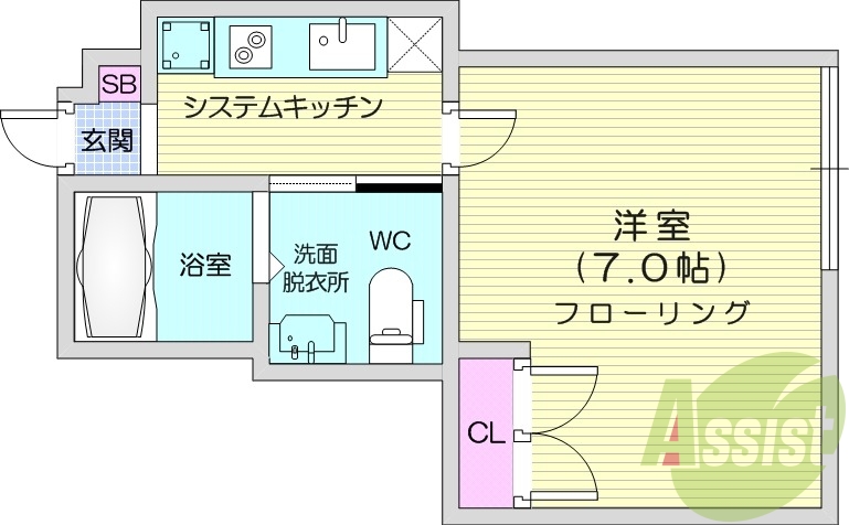 1*、フローリング、浴室乾燥機、西向き、IHシステムキッチン