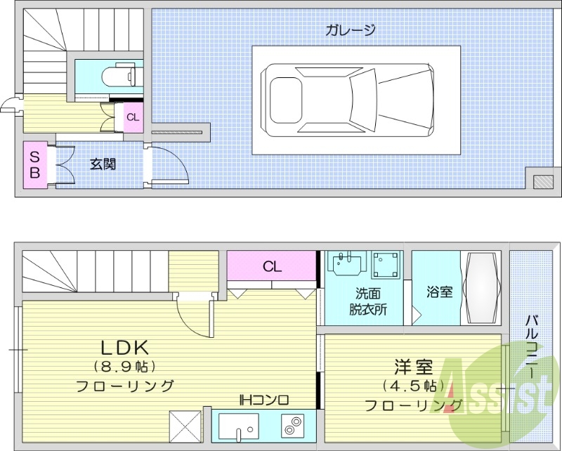 1LDK 角部屋 追い焚き機能 浴室乾燥機 ガレージ