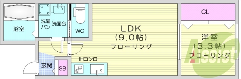 1LDK、エアコン、ダブルロックドア、システムキッチン