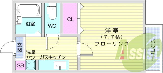 バス、トイレ別、モニタ―付きインターホン、ガスキッチン