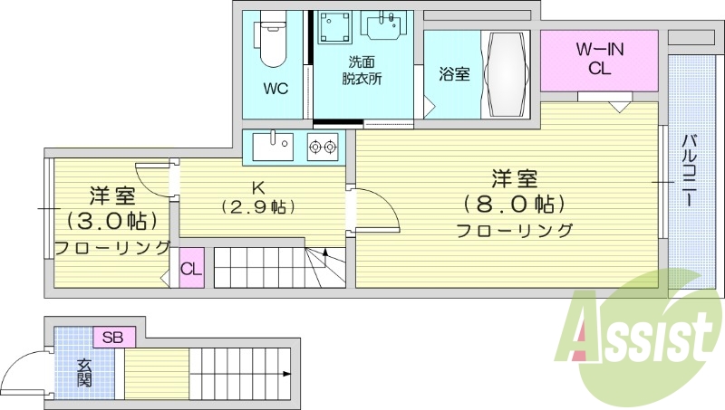 1K、宅配ボックス、インターネット無料　