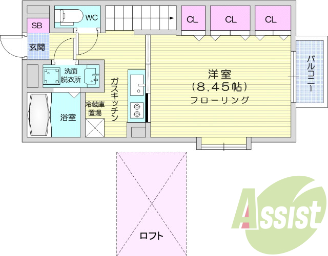 １Ｋ・エアコン・ロフト・モニター付きインターホン