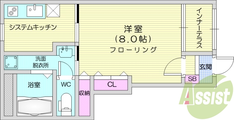 1K、インターネット無料、TVインターホン付き