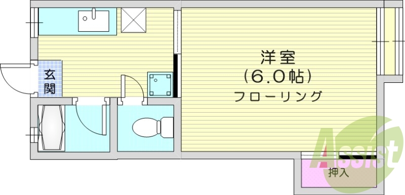 1K、エアコン、TVモニターフォン、追い焚き