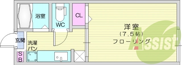 1K、収納、室内洗濯機置場、トイレ浴室別、シューズボックス