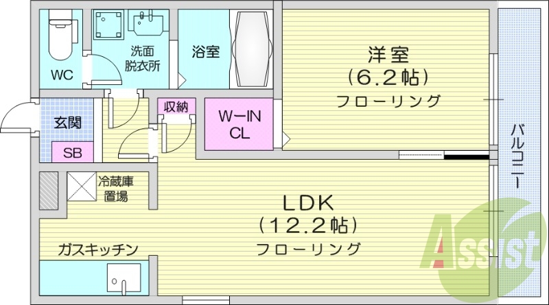 1LDK、オートロック、バストイレ別、TVインターホン