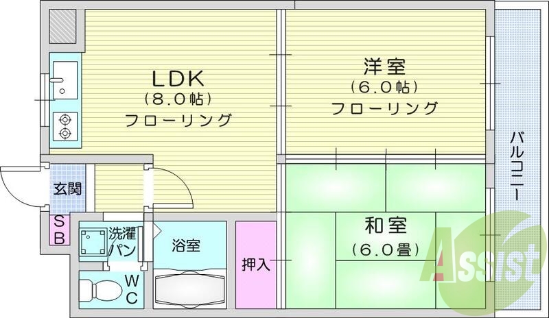 2ＬＤＫ、都市ガス、Ｂ・Ｔ別、エアコン、給湯