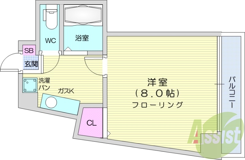 1K、バストイレ別、室内洗濯機置場、エアコン