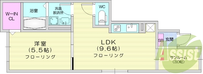 1LDK、ペット可、防犯カメラ、ウォークインクローゼット