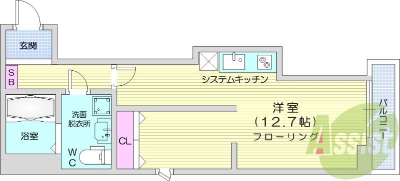 ワンルーム、南向き、バストイレ別、ネット無料。