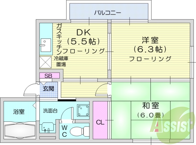 2DK、独立洗面台、モニター付きインターホン