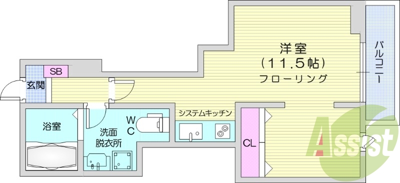 ワンルーム、追い焚き、ネット無料、南向き、システムキッチン