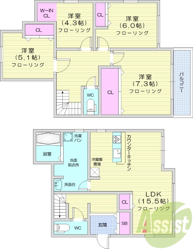 4LDK、エアコン3基、都市ガス、一戸建て