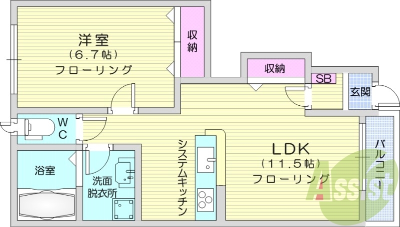 1LDK、２０１４年築、カウンターキッチン、オール電化