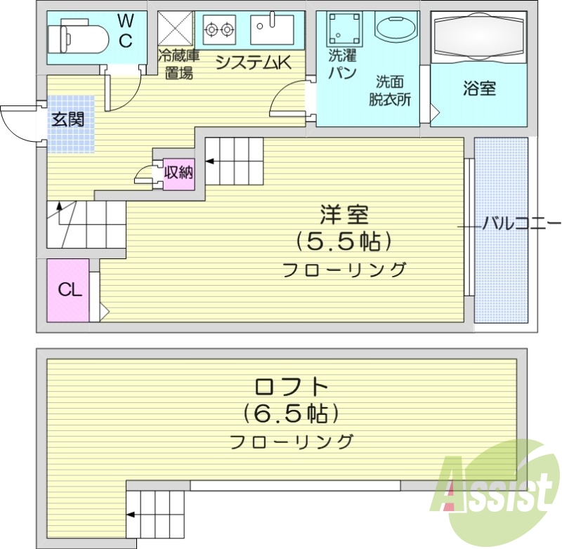 1K、システムキッチン、プロパン、浴室乾燥機、温水洗浄便座