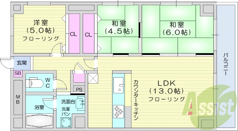 3LDK、B・T別、エアコン、追い焚き、音声インターホン