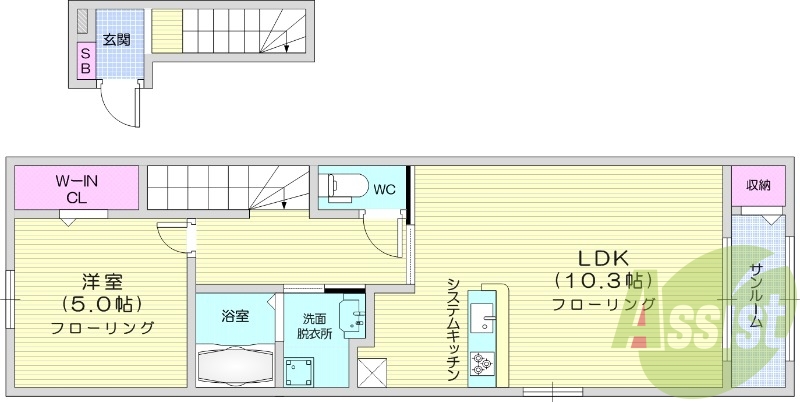 1LDK、ホームセキュリティ、インターネット無料、宅配BOX