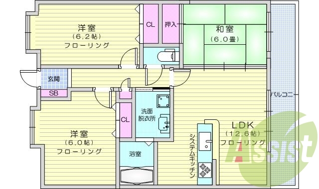 3LDK、カウンターキッチン、オートロック、浴室乾燥機