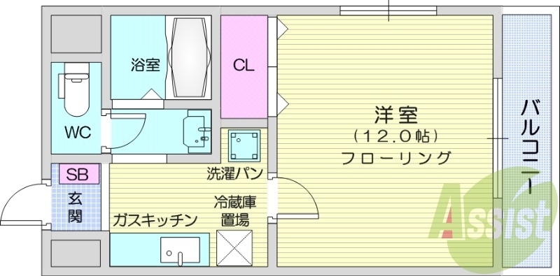 1K、独立洗面、室内パン、エアコン、宅配BOX、オートロック