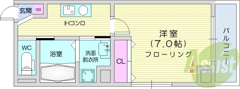 1K、防犯カメラ、モニター付きインターホン、オートロック