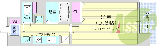 １K、宅配ボックス、エアコン、オートロック、システムキッチン