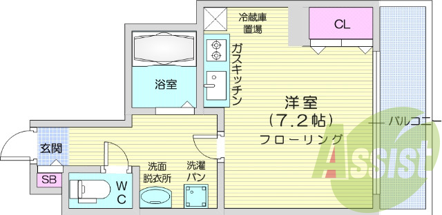1R、モニター付きインターホン、オートロック