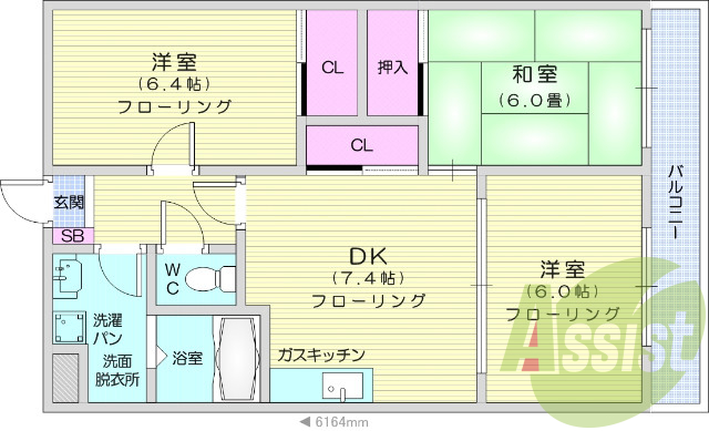 3DK・和室・シャンプードレッサー・収納スペース