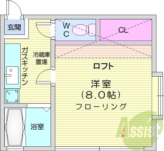 １K、ロフト、ネット無料、温水洗浄便座、エアコン