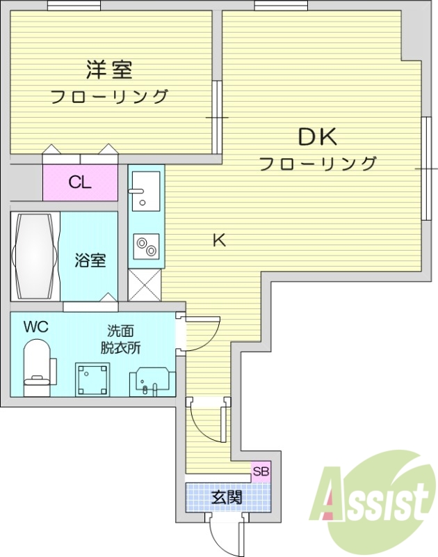 1LDK、エアコン、システムキッチン、追い焚き