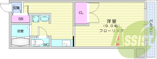 1K、温水洗浄便座、フローリング、オートロック