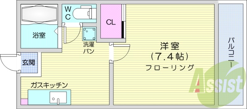 1K、ネット無料、洗面台、家電付き、ガスコンロ2口