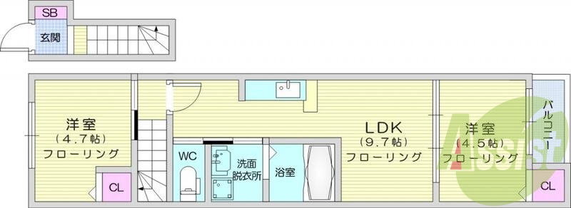 1LDK、南向き、追焚機能、シャワー付洗面化粧台、バルコニー