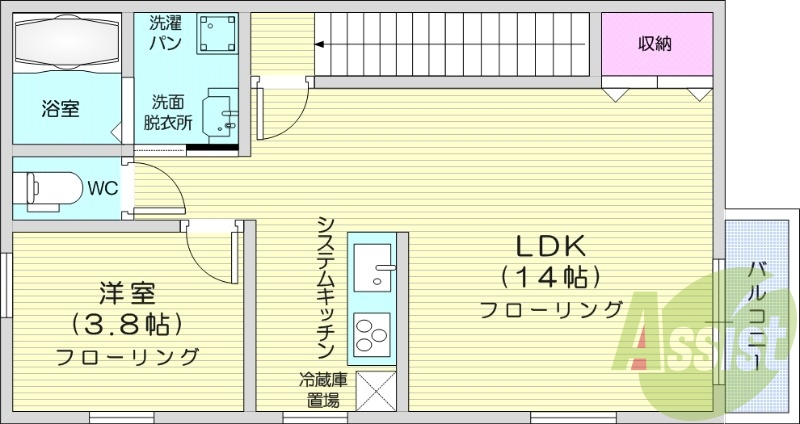 1LDK、独立洗面台、温水洗浄便座、追い焚き機能