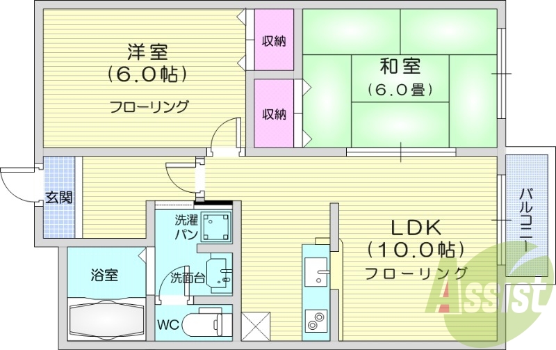 ２LDK、カウンターキッチン、駐車場１台付きのお部屋！