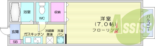1K、出窓、エアコン、バルコニー、フローリング