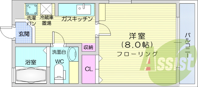 １K、風呂トイレ別、モニター付きインターホン、BS端子