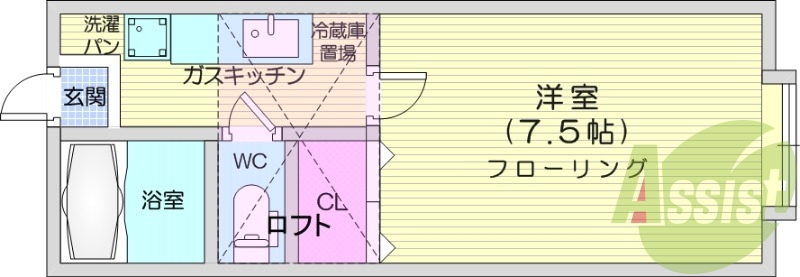 １K、エアコン、モニターインターホン、ロフト