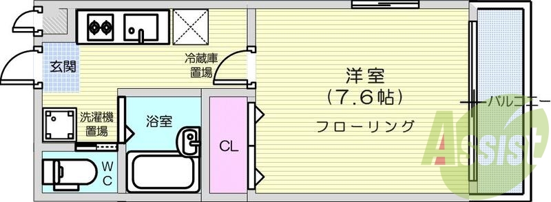 1K、エアコン、室内洗濯機置場、トイレ浴室別、クローゼット