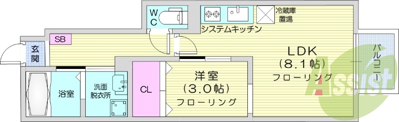 1LDK、浴室乾燥機、ネット使用料不要、専用ごみ置場