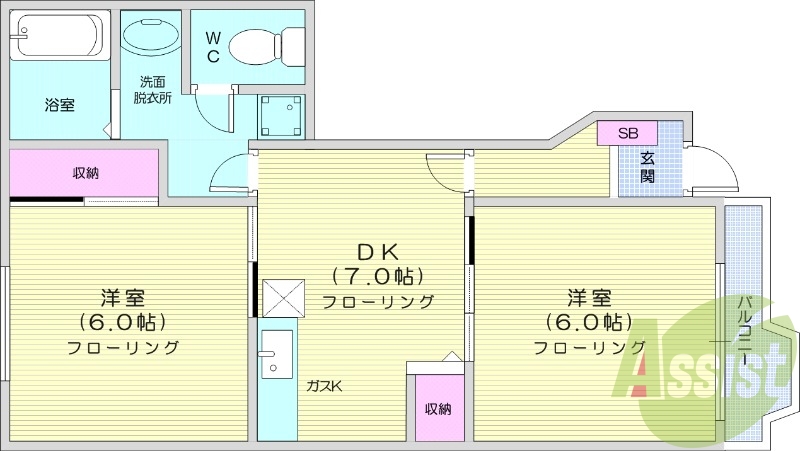 ２ＤＫ、独立洗面台、追い焚き、カメラ付きインターホン