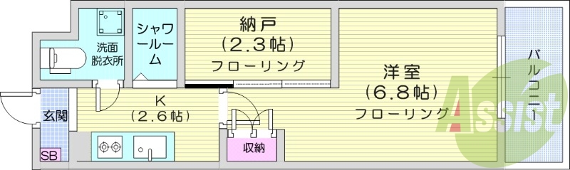 1K、エアコン、室内洗濯機置場、トイレ浴室別、収納