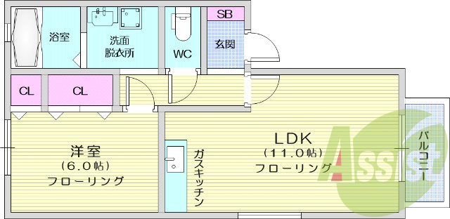 1LDK・バストイレ別・追い焚き機能・室内物干し