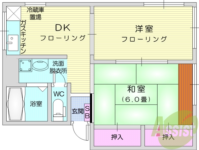 2DK、エアコン、独立洗面、温水洗浄便座