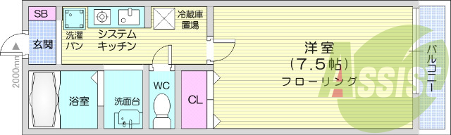 写真は別室です。1K、モニター付きインターホン