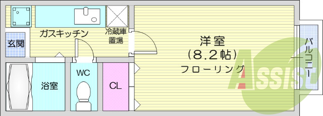 1K、室内洗濯機置場、フローリング、クローゼット