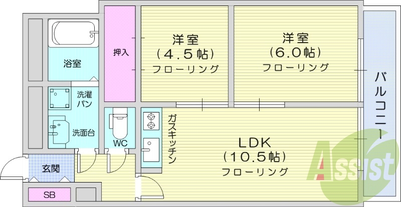 写真は別室です。2LDK、独立洗面台、エアコン付き